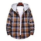 Xenwang Frühling und Herbst Herren Tops Blaues Karomuster Kapuzenhemd Lässige Strickjacke Mode Lässig Klassische Jacke Trend L