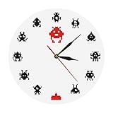 Wanduhrclassic Vintage Game Space Alien Invader Kinderzimmer Dekor Wanduhr Pixel Art Invader Roboter Arcade Spielzimmer Wandk
