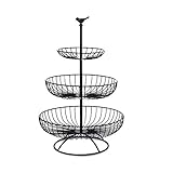 Apark Obst Etagere - 3 Stöckig Obstkorb für Mehr Platz auf der Arbeitsplatte - Metall Obstschale als Dekorativer Hingucker in Ihrer Landhaus-Küche,3 Ablagekörbe:30cm,24.5cm,16.5cm, Höhe:47cm (Schwarz)