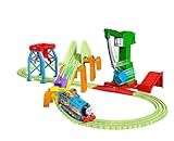 Thomas und seine Freunde Thomas & Friends GGL75 Trackmaster Night Delivery Spielset Hyper Thomas Motorized Train Engine, leuchtende Gleisstücke, Cranky The Crane, Mehrfarbig