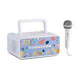 auna Kidsbox - CD Boombox, CD-Player, Handmikrofon, Bluetooth, USB-Port, LC-Display, Strom/Batteriebetrieb, 3,5 mm Klinkenanschluss für Kopfhörer, weiß