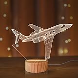Flugzeug Nachtlicht 3D Illusion Lampe,Weiche warme Farben Holz Tischlampe für Jungen Pilotengeschenke mit USB Strom…