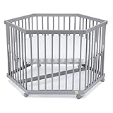 FabiMax Laufgitter 6-eckig mit Matratze AIR, stufenlos höhenverstellbar, Parkettrollen, Buche grau lack