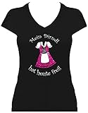 Elegantes Premium Shirt Oktoberfest Glitzeraufdruck Damen Wiesn Spruch Mein Dirndl hat Heute frei, T-Shirt schwarz, Grösse XL, Druck Dunkelpink G