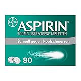 Aspirin 500 mg überzogene Tabletten, besonders schnell und effektiv gegen Kopfschmerzen bei guter Verträglichkeit, 80 Stück