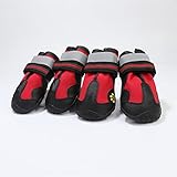 ZZKDBS Hundestiefel, wasserdichte Hundeschuhe, 4 Stück, mit reflektierendem Riemen, robuste rutschfeste Sohle, Pfotenschutz für kleine, mittelgroße und große Hunde im Freien (Farbe: Rot, Größe: 8)