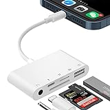 SD-Kartenleser-Adapter für iPhone, 5-in-1-USB-OTG-Kamera-Adapter mit USB-Kamera-Lesegerät und 3,5-mm-Kopfhörerbuchse SD/TF-Doppel Karten Steckplatz für i-Phone/i-Pad-Support-Hubs, Tastaturen,