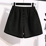 Yujun S-5XL Damen Wollshorts Plus Size Damenmode Elastische Taille Lässige Schwarze Shorts Taschen Lose Kurze Femme H