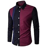 QWERD Herren Hemd Langarm Regular Fit Hemden Herren Kontrast Business Freizeit Shirt für Männer Langarmhemd Gestreiftes Hemd für Herren Lange Ärmel Knopfleiste lässig Farbblock-Shirt Baumw