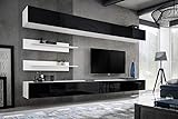 Moderne Wohnwand Anbauwand Happy mit Hochglanz Fronten Schrankwand in 4 Farben 21 (Weiß+Schwarz)