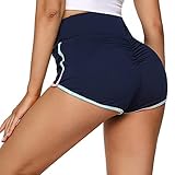 Wayleb Shorts Damen Sport Sweatshorts Hohe Taille Kurze Hose Jogginghose Yoga Running Gym Beiläufige Elastische Mädchen Short Marine L