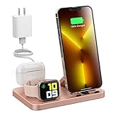 MODOCH 3-in-1-Ladestation für Apple mehrere Geräte, tragbare Ladestation kompatibel mit iPhone Airpods Apple Watch Ladegerät Ständer mit 10 W Adapter, Roség