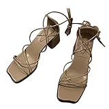 Keil-Sandalen für Damen, offene Zehenstütze, rutschfeste Ferse, verstellbarer Kreuzknöchelschnalle, Riemen, Absätze, khaki, 37 EU