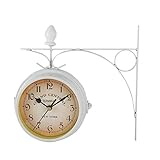 Zweiseitige Bahnhofsuhr Doppelseitige Wanduhr Retro Standuhr Station Wanduhr Vintage Bahnhofsuhr Retro Look Halterung Hängende Dekoruhr für Garten im Innenb