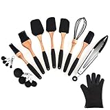 EYHLKM Silikon-Küchenhelfer-Set mit Silikon-Holzgriff, Antihaft-Kochgeschirr, Kochutensilien, hitzebeständig, Kü