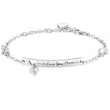 NinaMaid Muttertag Damen Armband Frauen I Love You mom Gravierte 925 Sterling Silber Armband mit funkelnden Zirkonia Mutter Geschenk