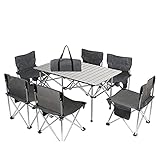 KAUTO Campingtisch Stühle 7-teiliges Outdoor Klapptisch Set, Ultraleichter und langlebiger Aluminium Terrassentisch, Multifunktionaler Camping Picknicktisch 95x57x50