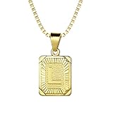 Dried Flower Personalisierte Halskette- 26 Buchstaben Quadratischer 24K Vergoldet Anhänger Initiale Kette Golden Namenkette Geburtstags Geschenk für Eltern Freund L