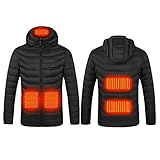 Beheizbare Jacke Herren Winterjacke USB Elektrische Heizjacke Dicker Warm Fleecejacke Skijacke Männer Softshelljacke Outdoor Beheizte Funktionsjacke mit Kapuze für Outdoor Motorrad Wandern Sk