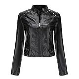 ZYYM Damen Lederjacke Kapuze Kunstleder Motorradjacke Bikerjacke Ladies Oberbekleidung Damen Casual Jacke Kunstleder Bomberjacke Motorradjacke Mantel Bikerjacke mit Reißverschluss für Herbst Frühling