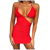 Routinfly Damen Kleider, Sexy Elegant Frauen Mode Sling Hosenträger Plissierte Hohle Tasche Hüftkleid rückenfreie Halfter Bandage Feste ärmellose Minik