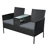 SVITA Poly Rattan Gartenbank Chicago Rattanbank Bank Tisch Sitzbank Balkon Gartenmöbel Parkbank grau, schwarz oder braun (Schwarz)