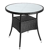 Casaria Poly Rattan Balkontisch Ø 80 x 74 cm Milchglas Rund Gartentisch Beistelltisch Tisch Gartenmöbel Schw