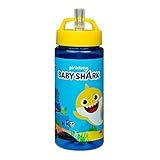 Scooli BSAR9913 - Aero Trinkflasche aus Kunststoff, Baby Shark, mit integriertem Strohhalm und Trinkstutzen, BPA und Phthalat frei, ca. 500 ml Fassungsvermög