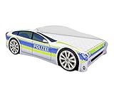 ACMA Kinderbett Auto-Bett Polizei mit Rausfallschutz, Lattenrost und Matratze (Polizei 1, 160x80 cm)