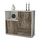 Stil.Zeit Sideboard Adam - Korpus Weiss matt - Front im Holz-Design Treibholz (92x79x35cm) Push-to-Open Technik & L