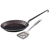 GRÄWE Schmiedeeiserne Bratpfanne aus Eisen, Ø 28 cm, Pfanne mit Hakenstiel, ohne Beschichtung, geriffelt, inkl. Pfannenw