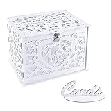 Benjia Hochzeit Geschenkkartenbox Geschenkkarten Box, Vintage groß Holz Kartenbox Karten Geld Box Briefbox mit Schloss Schlitz für Hochzeit Geburtstag danke (Weiß)