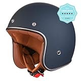 ORIGINAL Fräulein Irmi Retro Vespa-Helm, Jet-Helm mit Sonnen-Visier, Roller-Helm für Frauen und Herren im edlen Vintage-Look, Qualität nach ECE-Norm, dunkelb