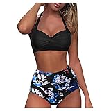 KIMODO Zweiteiliger Bademode mit Bikinihose Strandbikini Bikini Set Damen Frauen Vintage Neckholder Push Up Hohe Taille Badeanzug Split Strandbikini Beachwear (A-Mehrfarbig, M)