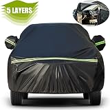 Favoto Autoabdeckung Winter Vollgarage Auto Abdeckplane Staubdicht Wasserdicht Autohülle Autoplane Car Cover für 430cm-460cm SUV Schwarz 455cm x 150cm x 140cm 3kg