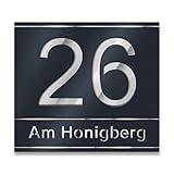 Metzler Hausnummer aus V2A Edelstahl - Anthrazit RAL 7016 - Hausnummernschild mit ausgelaserter Hausnummer & Straßenname - Inkl. Beschriftung - Anthrazit, Größe: 21,5 x 19