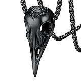 FaithHeart schwarz Vintag Retro Rabe Skull Anhänger Nordischer Vikinger Kräheschädel Necklace Wikinger Amulett für Herren M