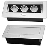 Einbausteckdose 3er silber Steckdose Tischsteckdose Schuko Stromdose Schreibtisch Energ