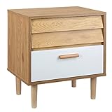 HOMCOM Beistelltisch Nachttisch Flurkommode mit Schubladen MDF Weiß+Natur 50 x 39,5 x 55