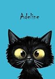 Adeline: Personalisiertes Notizbuch, DIN A5, 80 blanko Seiten mit kleiner Katze auf jeder rechten unteren Seite. Durch Vornamen auf dem Cover, eine ... Coverfinish. Über 2500 Namen b
