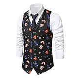 Sonojie Weihnachtsweste Herren mit 3D Weihnachtsmann-Motiv Thema Bedruck Anzugweste Schmale Passform Ärmellose Sakko Weste Leger Business Gentleman Hochzeit Retro Weihnachten Elegant V