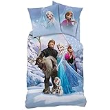 Familando Wende-Bettwäsche Die Eiskönigin, 135 x 200 cm 80 x 80 cm, 100% Baumwolle, Frozen Sven Kinder-Bettw