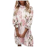 GFGHH Damen Blumen Midi-Blumenkleid Kleid, Locker Geschnittenes Damen Kleid Blumen-Allover-Druck 3/4-Arm Boho V-Ausschnitt Elegant A-Linie Kleid Blumenkleid Strandkleid Lose ManiKleid Cocktailk