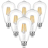 Vintage LED Edison Birne, 90-265V 6W (Ersetzt 60W Glühlampe) E27 LED Glühbirne, 600LM 2700K Warme LED Lampen, ST64 Retro Klassisch Antiker Stil Glasschraube Lampe, Für Restaurant Riegel (6er-Pack)