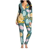 Damen Sexy Einteiler Damen Jumpsuit Flanell Pyjama Schlafanzug Damen Lang Baumwolle Kuschel Schlafanzug Damen Weihnachten Strampler Damen Winter Mit Funktionale Geknöpfte Klappe Erotische Pyj