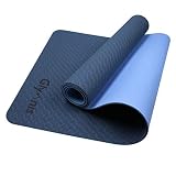 Glymnis Yogamatte Gymnastikmatte aus TPE rutschfest Übungsmatte Fitnessmatte für Yoga Pilates Fitness mit Tragegurt und Reinigungstuch 183 cm x 61 cm x 0,6 cm (Blau-Dunkelblau)