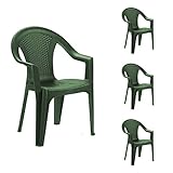 INDA-Exclusiv 4er Set Kunststoff Stapelstuhl Gartenstuhl Rattan-Optik Bistrostuhl Gartensessel stapelbar Balkonmöbel Gartenmöbel Grün I