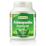 Greenfood Ashwagandha Extrakt (Withania somnifera), hochdosiert, 500 mg, 120 Kapseln - einer der wichtigsten Pflanzenextrakte in der Ayurveda. Ohne Zusätze, ohne Gentechnik, veg