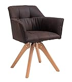 SAM Armlehnstuhl Klipper, drehbar, Stoffbezug in brauner Wildleder-Optik, Akazienholz-Gestell naturfarben & gebeizt, Esszimmerstuhl mit Absteppung
