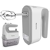Haisito Handmixer Elektrisch, 350W Handrührgerät mit Scale Cup-Aufbewahrungskoffer, 5 Stufen Mixer Handrührer, 5 Edelstahlaufsätze,1 Schneebesen 2 Rühraufsätze und 2 Knethaken aus Edelstahl, weiß